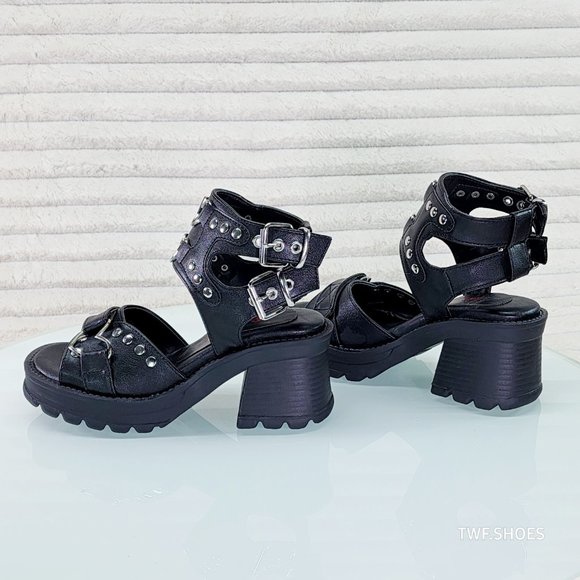 Bratty Block Heel Platform Sandals Punk Rock - Picture 8 of 9